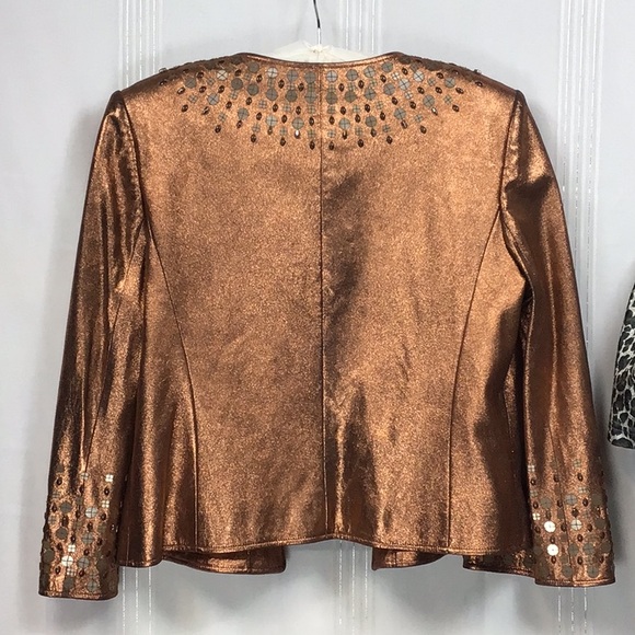 Ellen Tracy Leather Metallic Copper Embellished Jacket Blazer - Picture 8 of 14